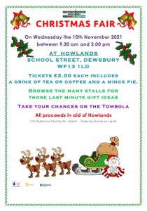 The Howlands Christmas Fair will take place on the 10th November between 9.30am and 2.00pm.