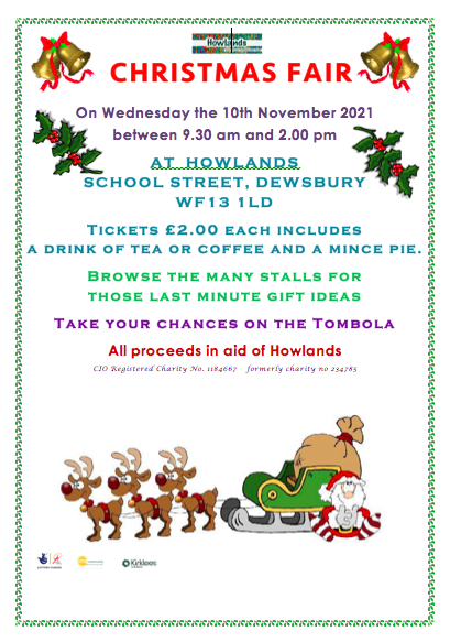 The Howlands Christmas Fair will take place on the 10th November between 9.30am and 2.00pm.